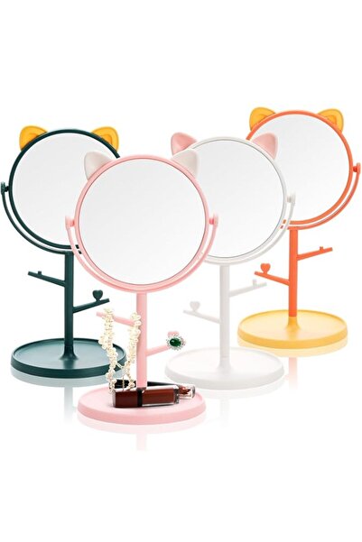 Generic مرآة مكتب تازويق (عبوة من 4 قطع) بتصميم آذان قطة لطيفة، مرآة مكياج دو...