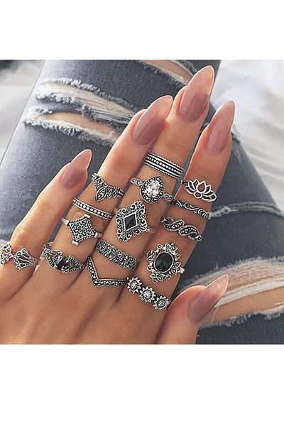 Chiccy Silver Multiple Ring Set