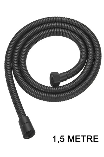 VSA Siyah 1,5 Metre Gerçek Paslanmaz Çelik Banyo Duş Hortumu Kopmaz Patlamaz