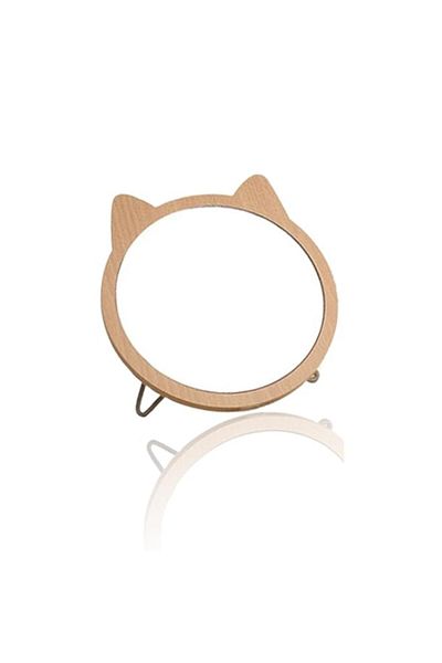 Generic Sweet seven Cat Desktop Mirror - Adorable Wood Frame Makeup Mirror with Cat Ears for Tabletop, Trav