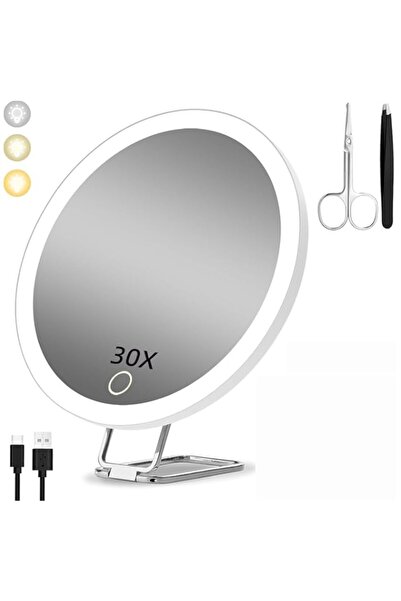 Generic مرآة مكبرة 30 مرة مع ضوء، مرآة مكياج كبيرة 6 بوصات، أضواء LED، 3 أوضا...