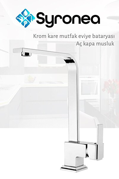 VSA Krom Kare Mutfak Evye Bataryası Aç Kapa Garantili Musluk