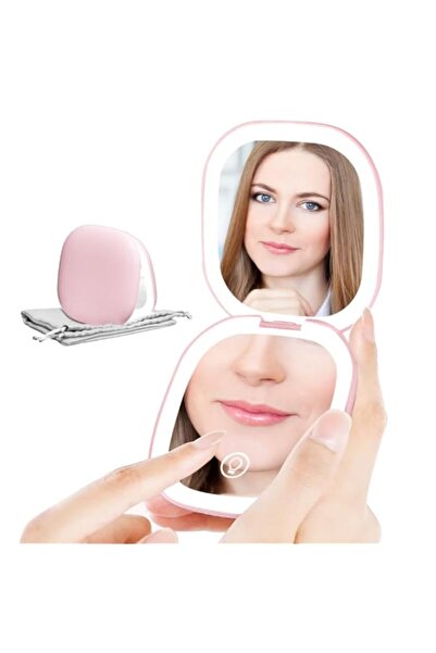 Generic مرآة مكياج صغيرة محمولة بمصباح LED مكبرة 1X/10X مرآة جيب يدوية صغيرة ...