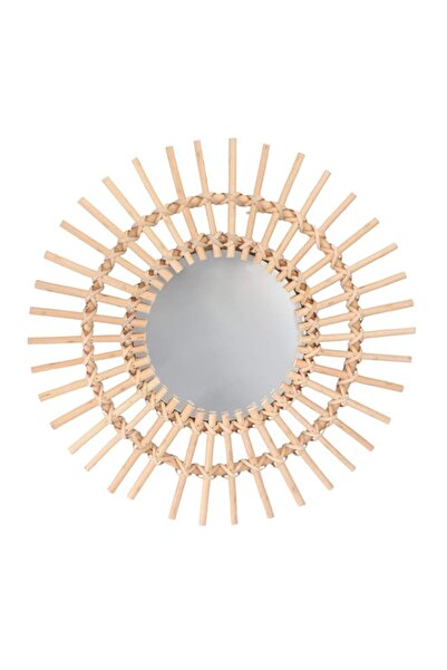 Generic مرآة حائط بوهو من يارناو مصنوعة من الخيزران - إطار خشبي، ديكور ريفي، ...