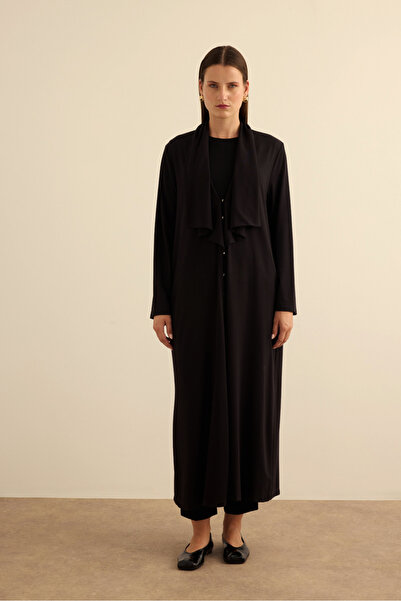 Aker Önden Düğmeli Yakası Geri Dönüşlü Örme Hırka