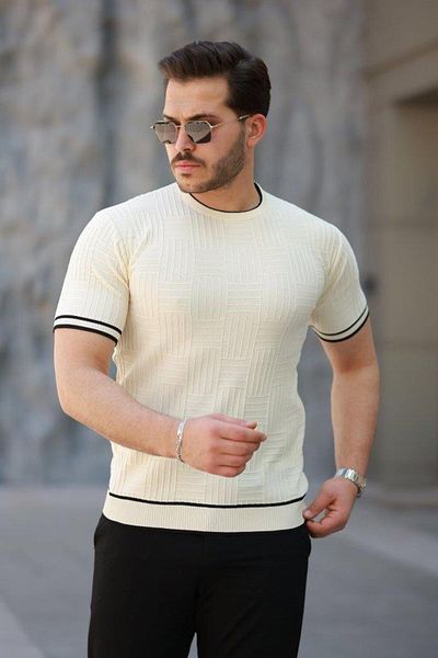 Aymood Men's Jacquard Ribbed Short Sleeve T-Shirt