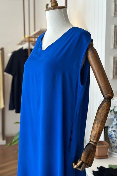 Unique Boutique Blue Zero Sleeve Cotton Viscose Fabric Plus Size Dress
