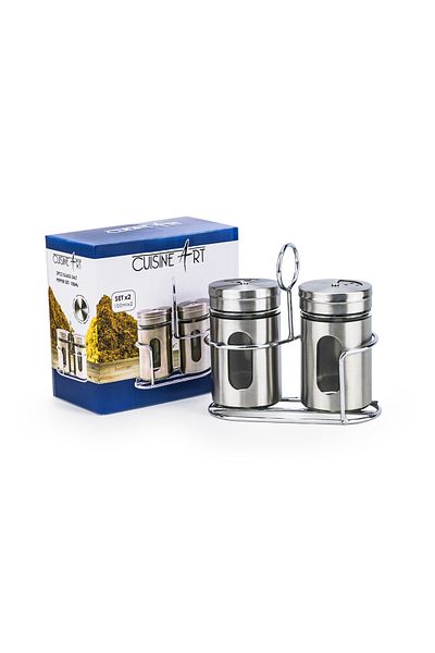 Cuisine Art 2 Pcs Soda Lime Glass Salt Pepper Set, 100ml, Silver