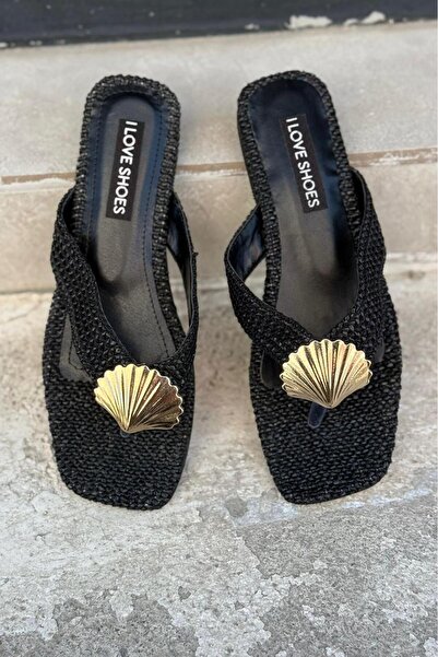 I Love Shoes Papuci Lovante Wicker Black Flip Flops