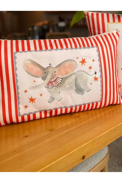 RahanDesign Children's Room Decorative Red Striped Suede 2-Piece Throw Pillow Cover - Children's Room Throw Pillow Cover Set