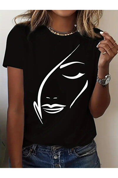 İSMTEXS تي شيرت قطني ممشط مطبوع برقبة دائرية للجنسين بأكمام قصيرة للنساء من B...