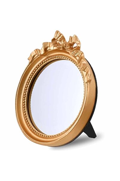 Generic مرآة حائط صغيرة من تزوييق، مرآة مكياج ذهبية عتيقة مقاس 4.2 بوصة، مرآة...