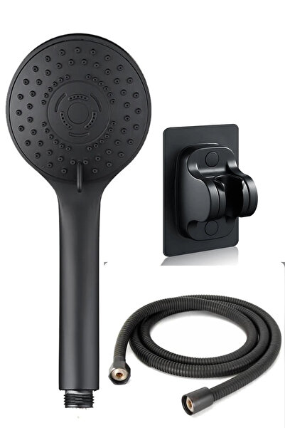 VSA Siyah Mamba 5 Fonksiyonlu Banyo Duş Başlığı 1,5 Metre Hortum ve Yapışkanl...