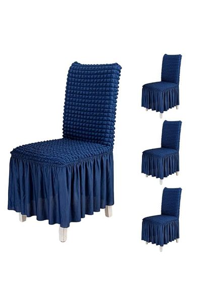 Generic JZS Dining Chair Covers with Seersucker Skirt, Stretchable Chair Protectors,Removable Chair Slipcov