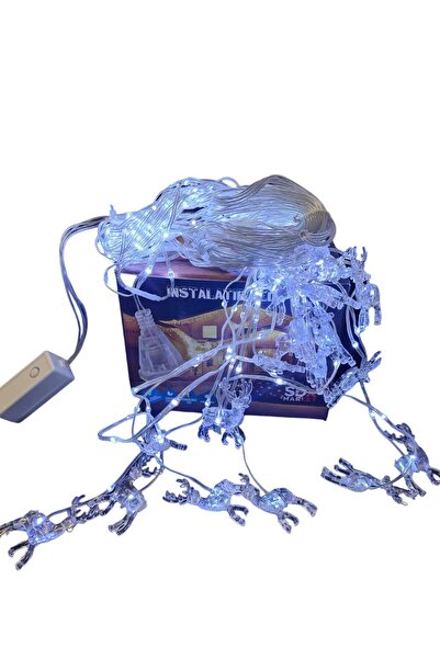 SDX Market Luminiță de Crăciun tip perdea cu franjuri și figurine de reni, 3,...