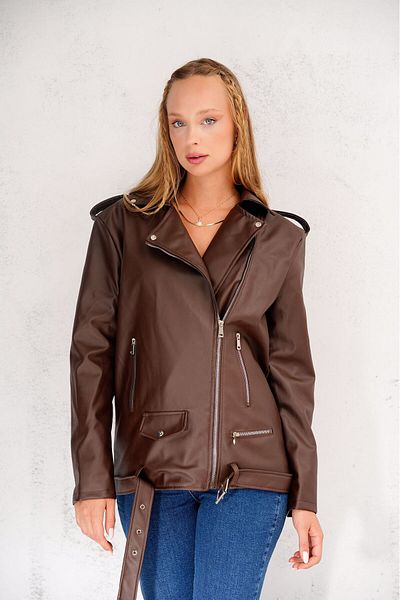 cottonage Women's Oversize Biker Leather Jacket