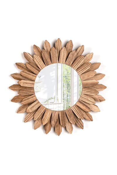 Generic مرآة حائط بتصميم بوهو مقاس 12 بوصة من كاست ويف، مرآة حائط دائرية ريفي...