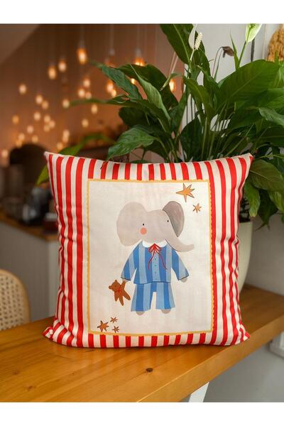 RahanDesign Children's Room Decorative Red Striped Suede 2-Piece Throw Pillow Cover - Children's Room Throw Pillow Cover Set