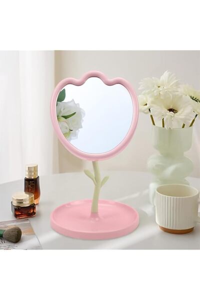Generic مرآة مكتب على شكل زهرة مع صينية، مرآة مكياج قابلة للتعديل من AZONEE ل...