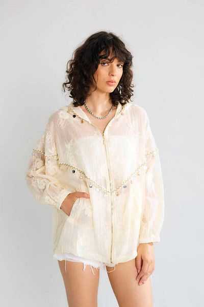 Suzi Embroidery and Bead Detail Hooded Zipper Jacket M38929