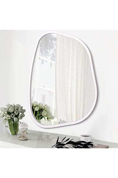 Generic مرآة حمام بيضاء غير منتظمة، مرآة حائط بيضاوية حديثة، مرآة حائط غير مت...