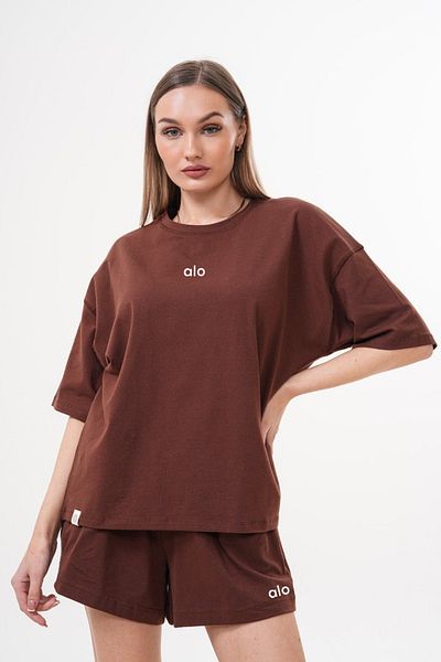 ACTIVE MODA -تيشيرت نسائي قطني مطبوع عليه حروف مقاس كبير - شورت طقم مكون من قطعتين مقاس كبير