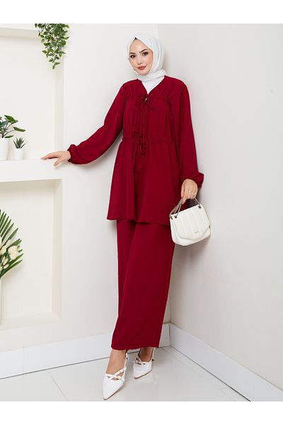 VOLT CLOTHİNG Women's Bow Linen Trousers Suit