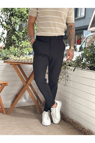 manch collection Basic Hidden Button Double Leg Trousers Black