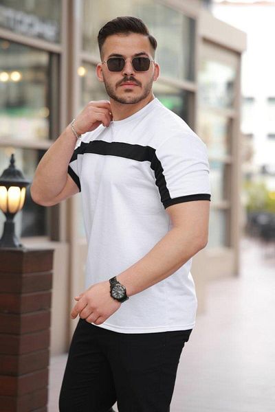 Aymood Men's Stripe Detailed Short Sleeve T-Shirt