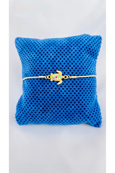 BIJUTERI Women's Bracelet with Gold Colored Chain and Colored Stone Sea Turtl...