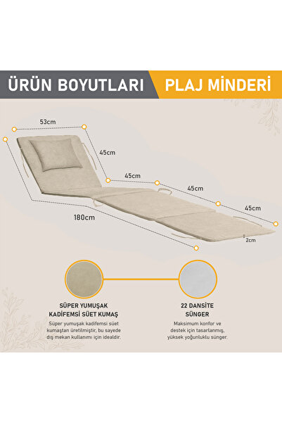 HAEGS Plaj Minderi, Plaj Çantası Tasarımlı, Katlanır Plaj Matı, Kamp Matı 22Dens 180x53x2cm - Bej