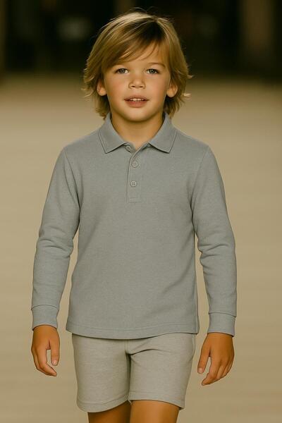 Kuraff Giyim Unisex Children’s Solid Color Basic Polo Neck Long Sleeve School...