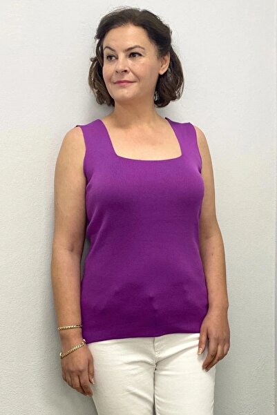 Mia Butik Plus Size Purple Square Collar Knitwear Blouse