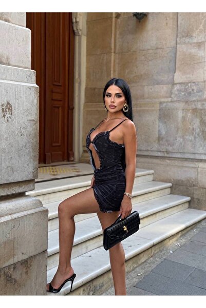 MY DEPO Mini rochie din tul cu decolteu cu bretele cu volane