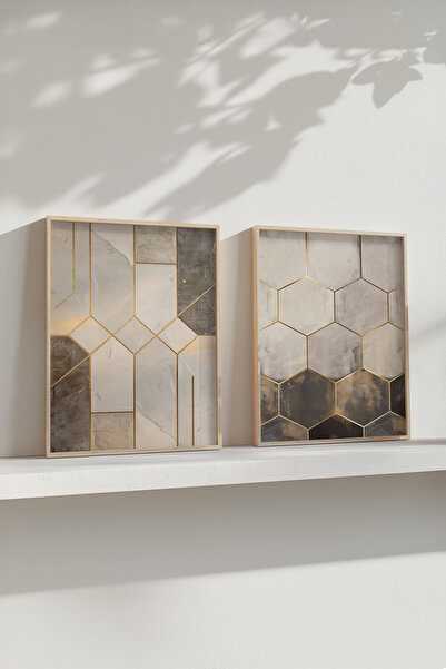 STARYUNA Set de pictură modernă dublă cu model geometric cu rame din lemn, pictură pentru sufragerie Yuna296