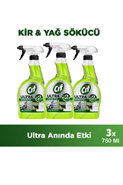 Cif Ultra Anında Etki Kir ve Yağ Çözücü 750 Ml x 3 ADET CF