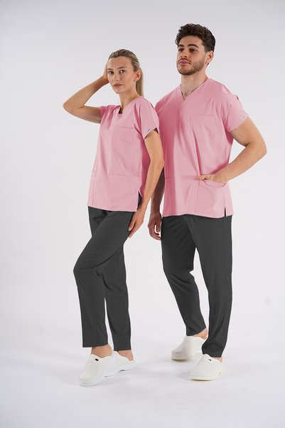 Lion Üniforma Powder Pink Dr.Greys Model Soft Lycra Nurse Doctor Jersey Scrubs Single Top Unisex Bat Sleeve