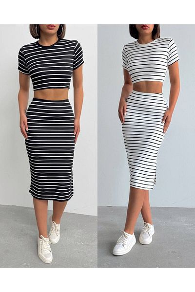 Neva Crop Skirt Striped Combed Cotton Suit
