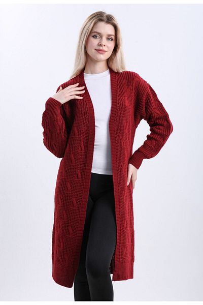 Dreamlike Women's Burgundy Long Knitwear Cardigan