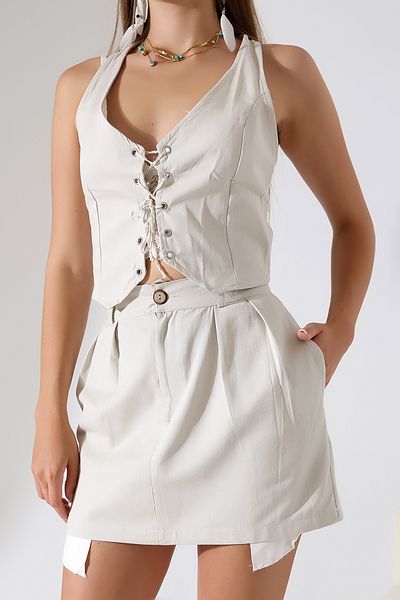 Dreamlike 100% Cotton Pleated Front Mini Skirt with Pockets