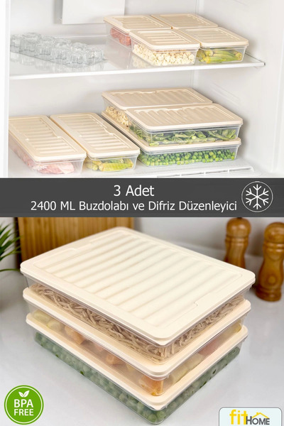 Eldenör Set of 3 Freezer Refrigerator Freeze Organizer Microwavable Airtight Storage Container