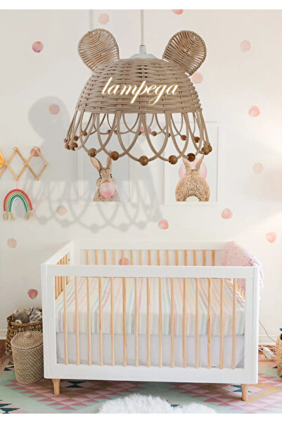 Lampega rattan bambu hasır cocuk odası kulakli avize