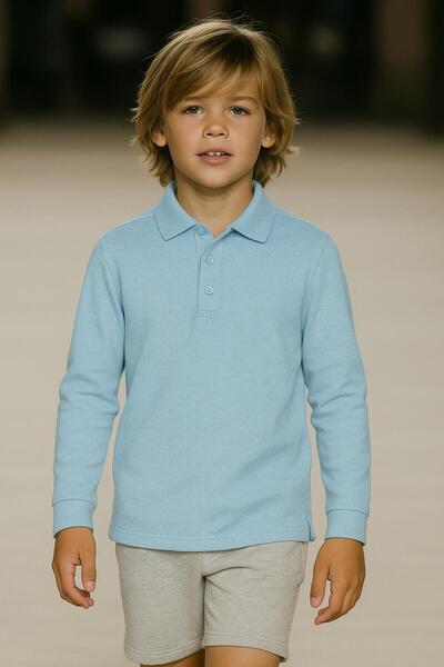 Kuraff Giyim Unisex Children’s Solid Color Basic Polo Neck Long Sleeve School...