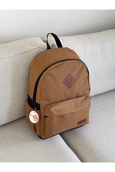 BAGLOVİS Canvas Fabric Taba Backpack with Pockets on the Front and Sides En35 Boy46