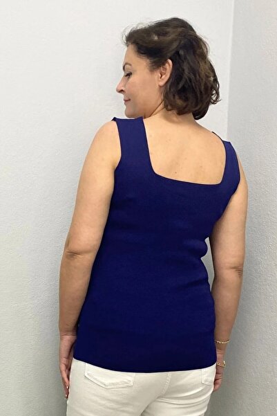 Mia Butik Plus Size Navy Blue Square Neck Knitwear Blouse