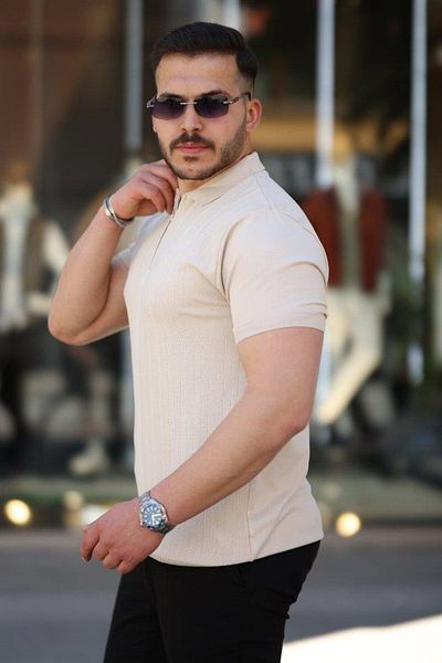 Aymood Men's Short Sleeve T-Shirt with Zipper Collar