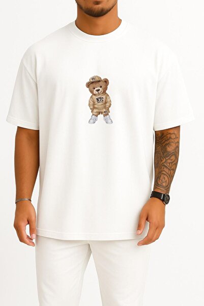 Bahriyeli Collection oversized Μπλουζάκι Unisex με αφράτο σχέδιο και δροσερό αρκουδάκι