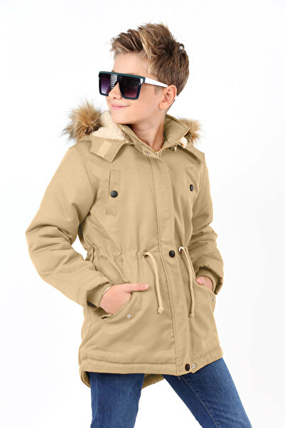 Jannock Erkek Çocuk Su ve Rüzgar Geçirmez Kürk Astarlı Çıkarılabilir Kapüşonlu Mont