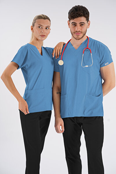 Lion Üniforma بيبي بلو Dr.Greys موديل ناعم من الليكرا للممرضات والأطباء جيرسي...