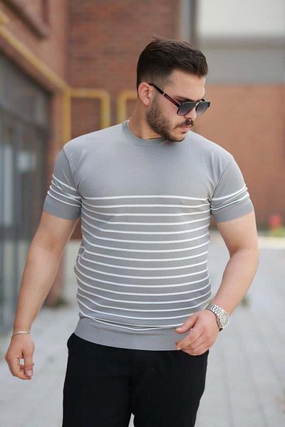Aymood Tricou cu mânecă scurtă pentru bărbați, cu model de linie